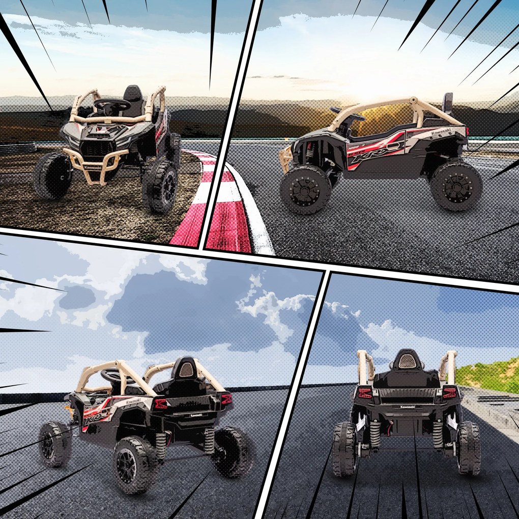 AIYAPLAY ATV Electric pentru Copii 3-8 Ani 12V cu Licență KAWASAKI, Motor Dublu, Telecomandă și Muzică, Galben | Aosom Romania