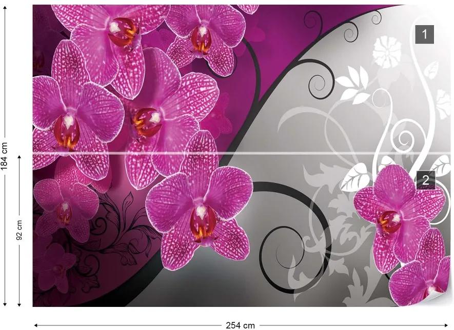 GLIX Fototapet - Modern Floral Design Pink Orchids Vliesová tapeta  - 254x184 cm