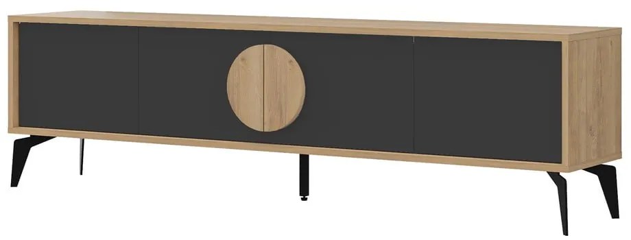 Masă TV neagră/în culoare naturală cu aspect de lemn de stejar 180x51 cm Vae – Marckeric