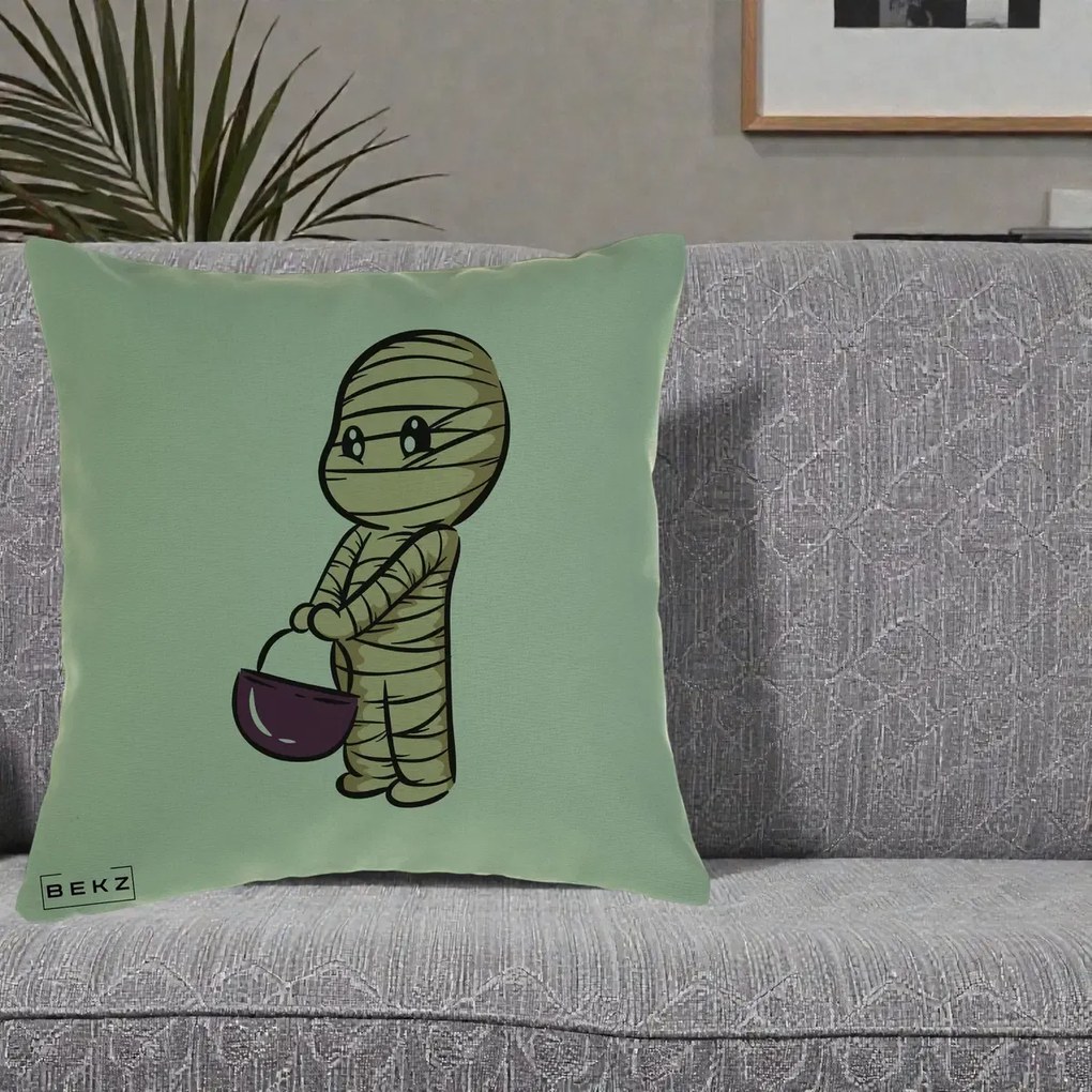 Perna Decorativa Halloween Mummy Kawaii cu Cos, 40x40 cm, Verde, Husa Detasabila, Perna Inclusa, BEKZ®
