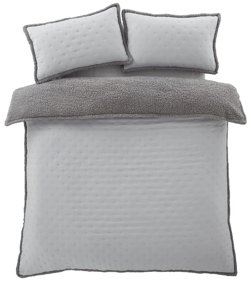 Lenjerie de pat gri din sherpa pentru pat dublu 200x200 cm Cosy Nori – Catherine Lansfield