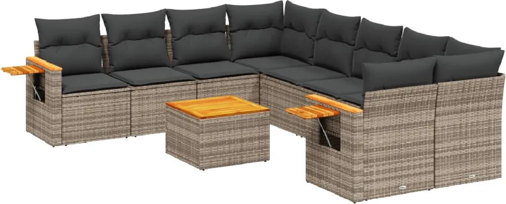 vidaXL Set canapele de grădină, 9 piese, cu perne, gri, poliratan