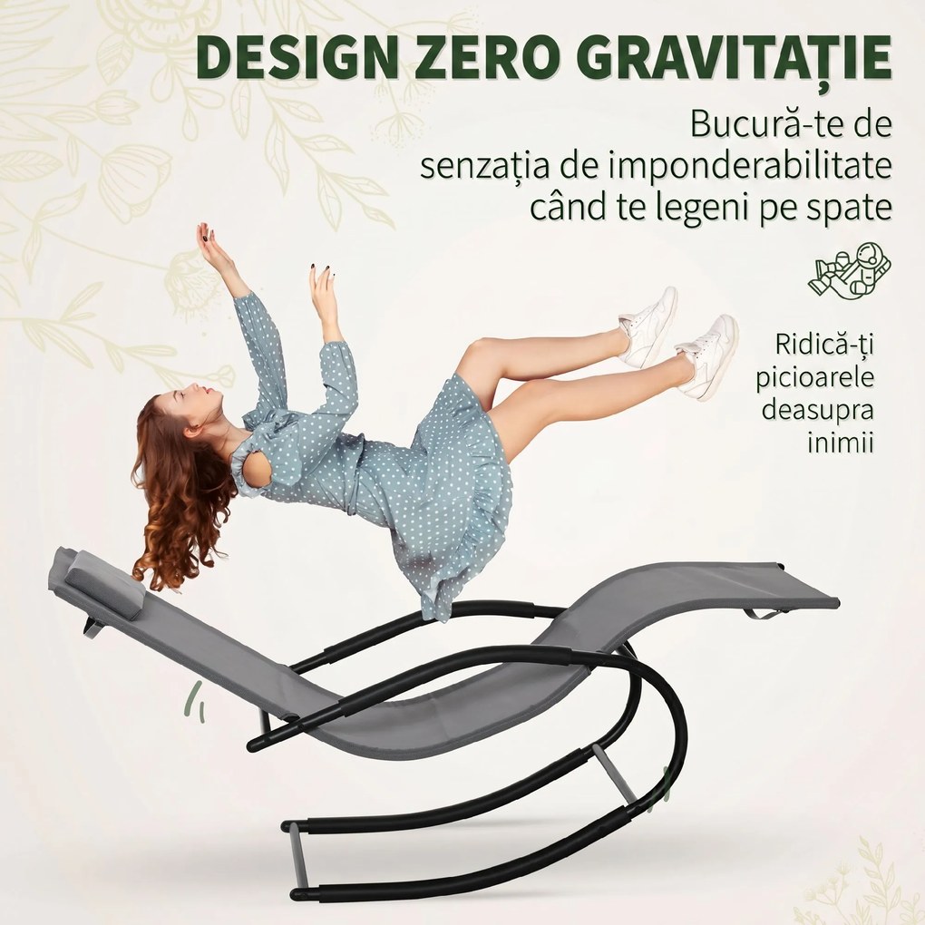 Outsunny Sezlong Balansoar Gravitație Zero, Design Ergonomic, Cadru Metalic și Pernă din Textilen, Relaxare Optimă, Gri | Aosom Romania