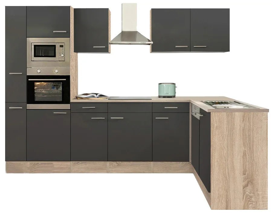 Mobilă de bucătărie de colț Yorki 310, corp din stejar sonoma, cu față antracit satinat