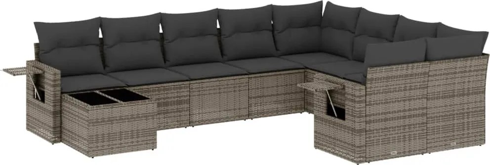 vidaXL Set mobilier de grădină cu perne, 10 piese, gri, poliratan
