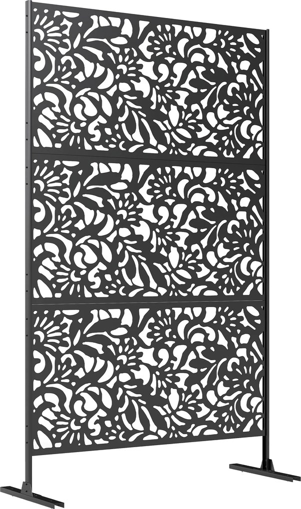Outsunny Panou paravan decorativ exterior Claustra decorativă grădină 3 panouri cu model floral Oțel 122 x 45 x 198 cm Negru | Aosom Romania