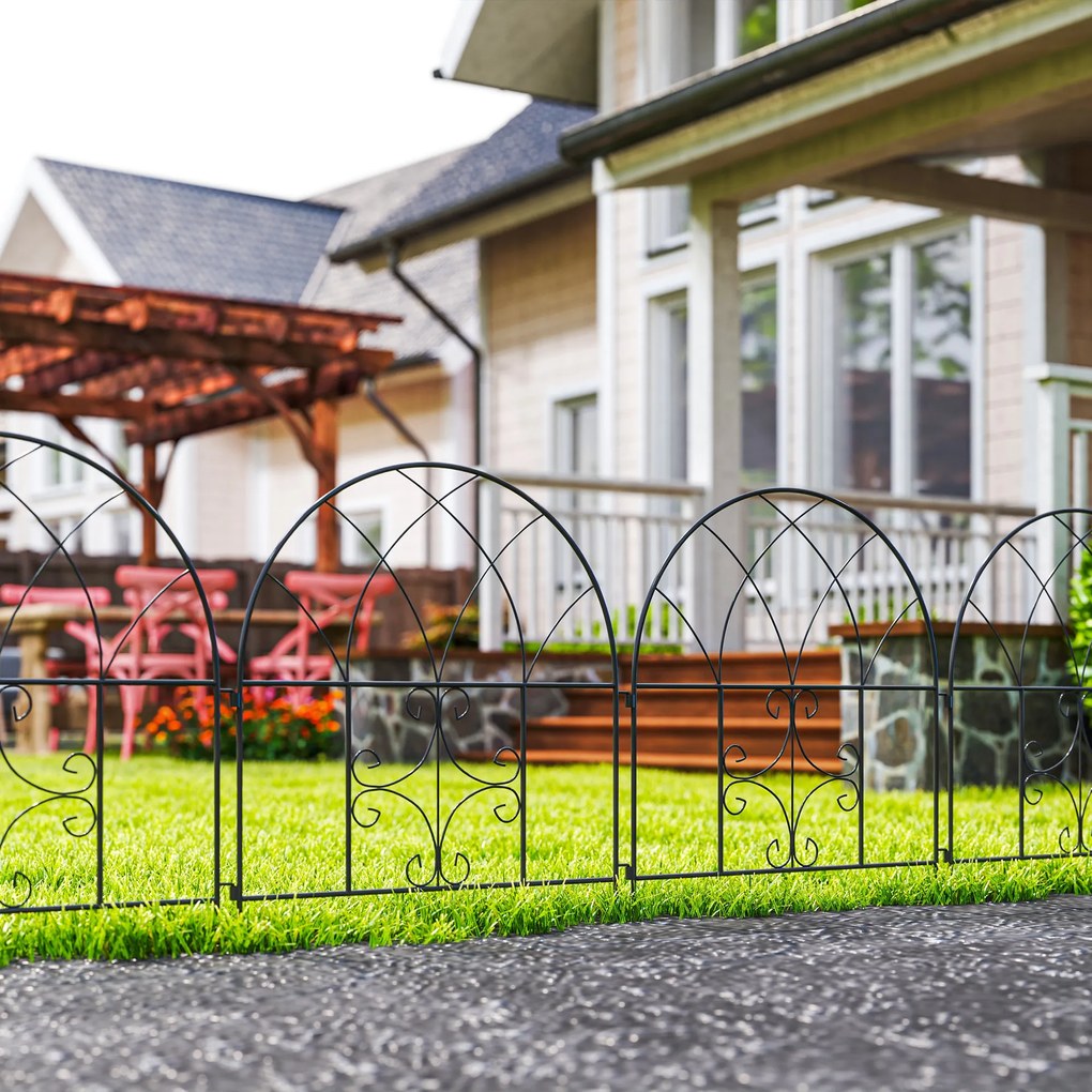 Outsunny Gard de grădină Gard Oțel 300 cm x 70 cm înălțime Gard decorativ din grilaj Set elemente de gard Negru | Aosom Romania