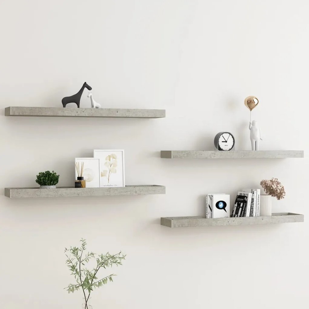 330238 vidaXL Rafturi de perete Loggia, 4 buc., gri beton, 80x15x4 cm, MDF