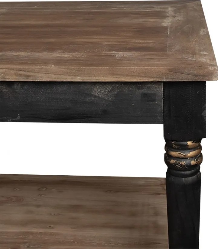 Masă de prezentare shabby chic din lemn, natur, cu raft inferior și picioare strunjite, finisaj negru antichizat, 85 x 180 x 70 cm, „Clarisse”