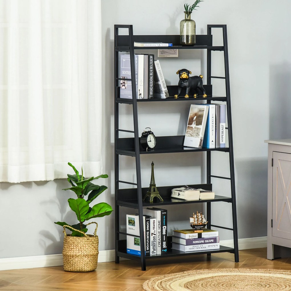 HOMCOM Bibliotecă poliță de depozitare Stil Industrial înclinat 5 Nivele 70L x 35l x 150H cm Negru | Aosom Romania