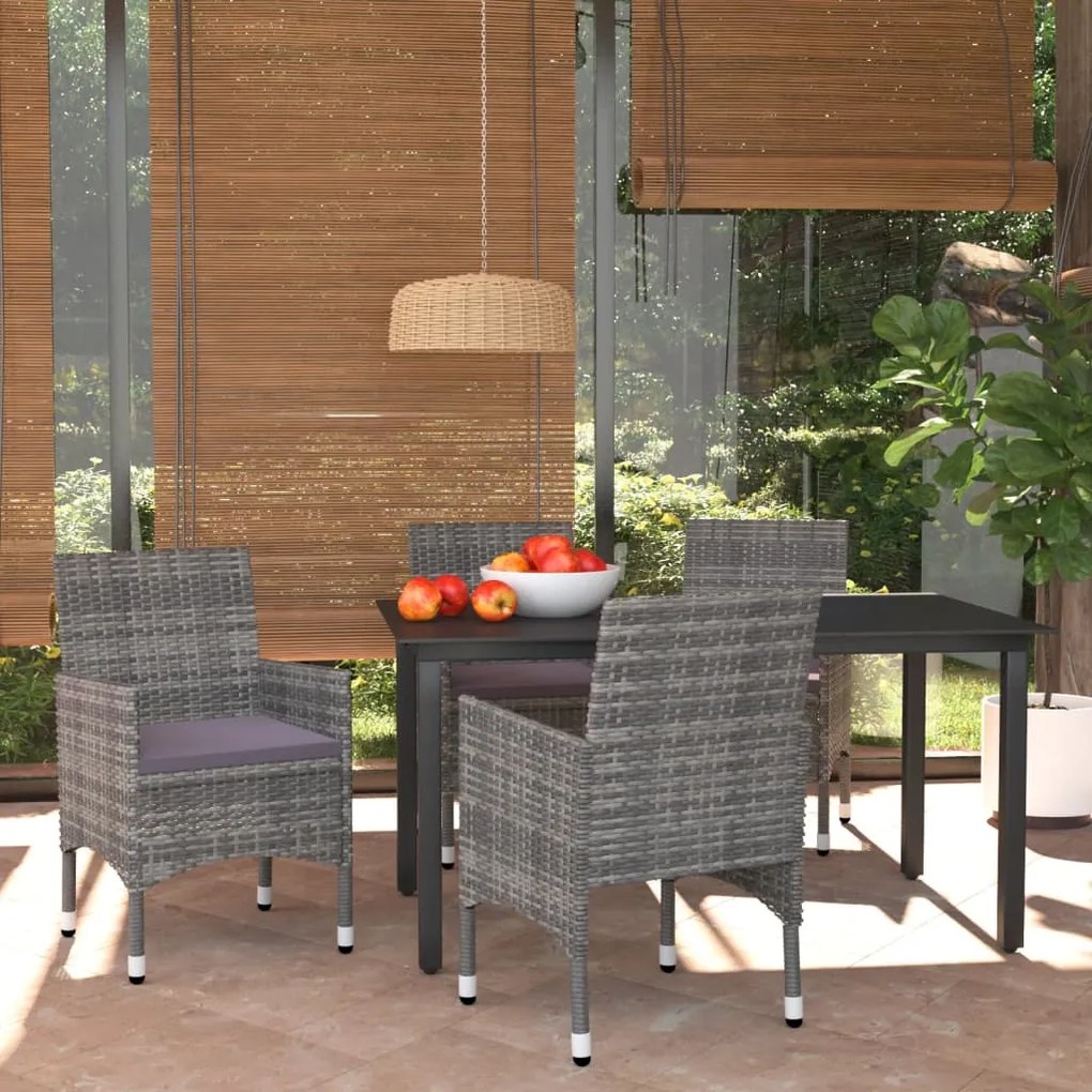 vidaXL Set mobilier de grădină cu perne, 5 piese, gri, poliratan