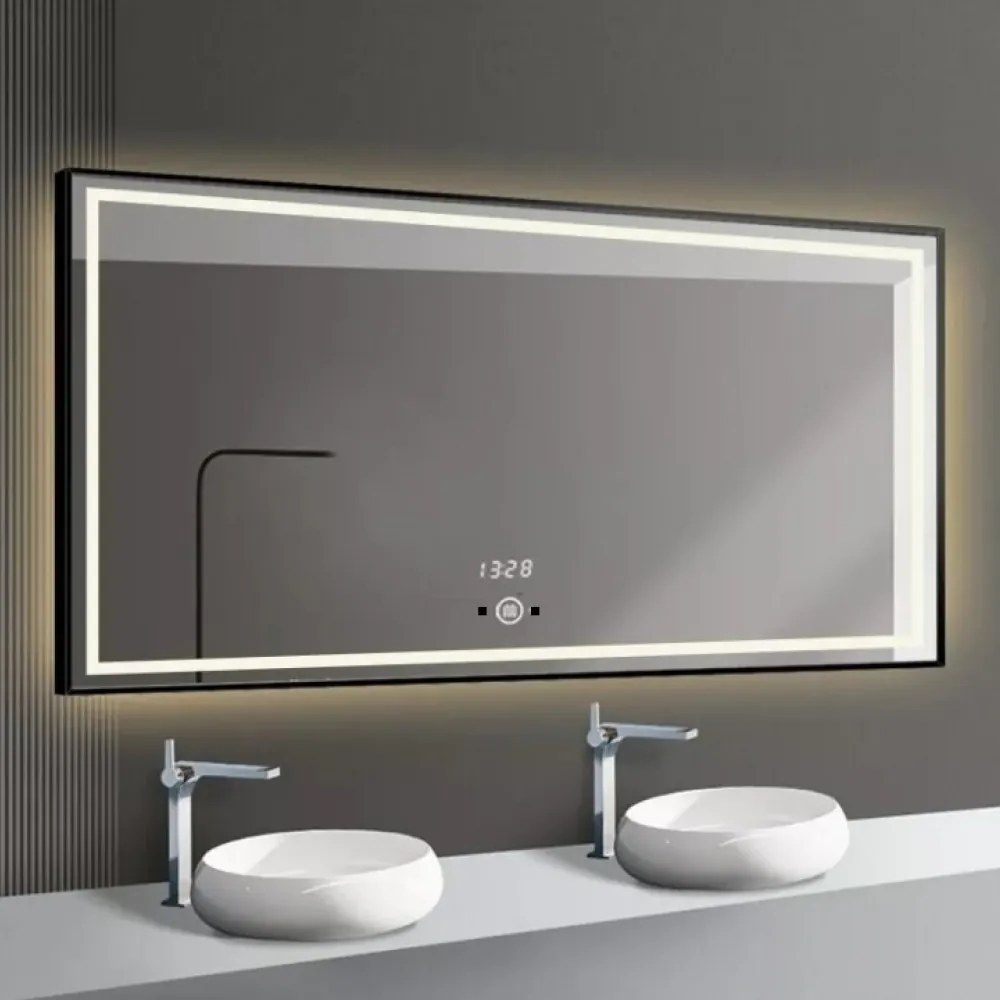 Oglinda Baie Led Cu Senzor De Miscare , 80x60cm, Rama Negru Mat, Led Touch , Elit's ESNJ30