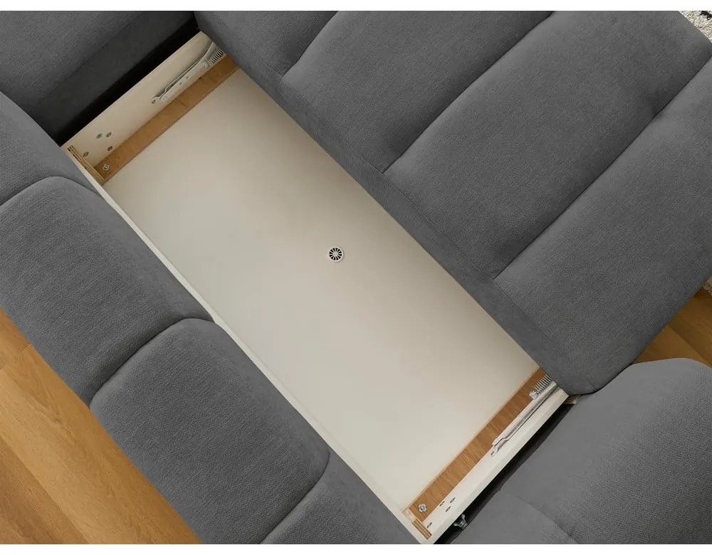 Colțar gri închis extensibil/cu spațiu de depozitare (cu colț pe partea dreaptă/cu șezlong) Fuji – Bobochic Paris