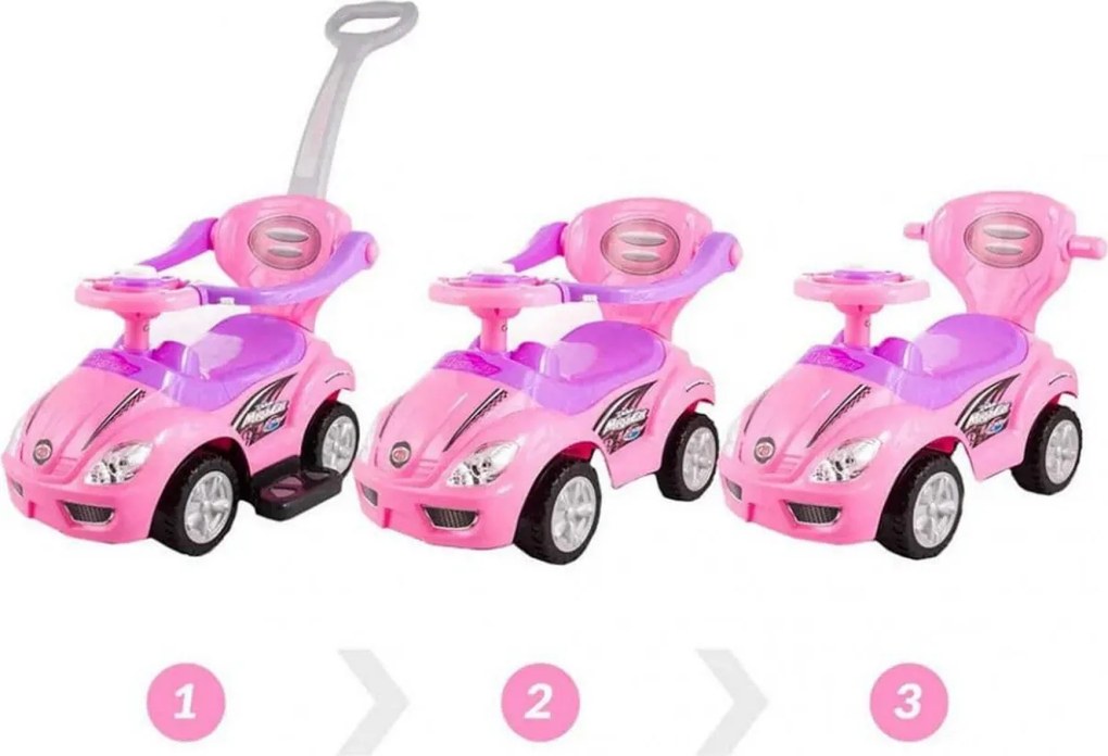 Masinuta copii si bebe NOVOKIDS™ MegaCar, Cu melodii si lumini, Maner de impins pentru parinti detasabil, Functie trotineta fara pedale, Pentru