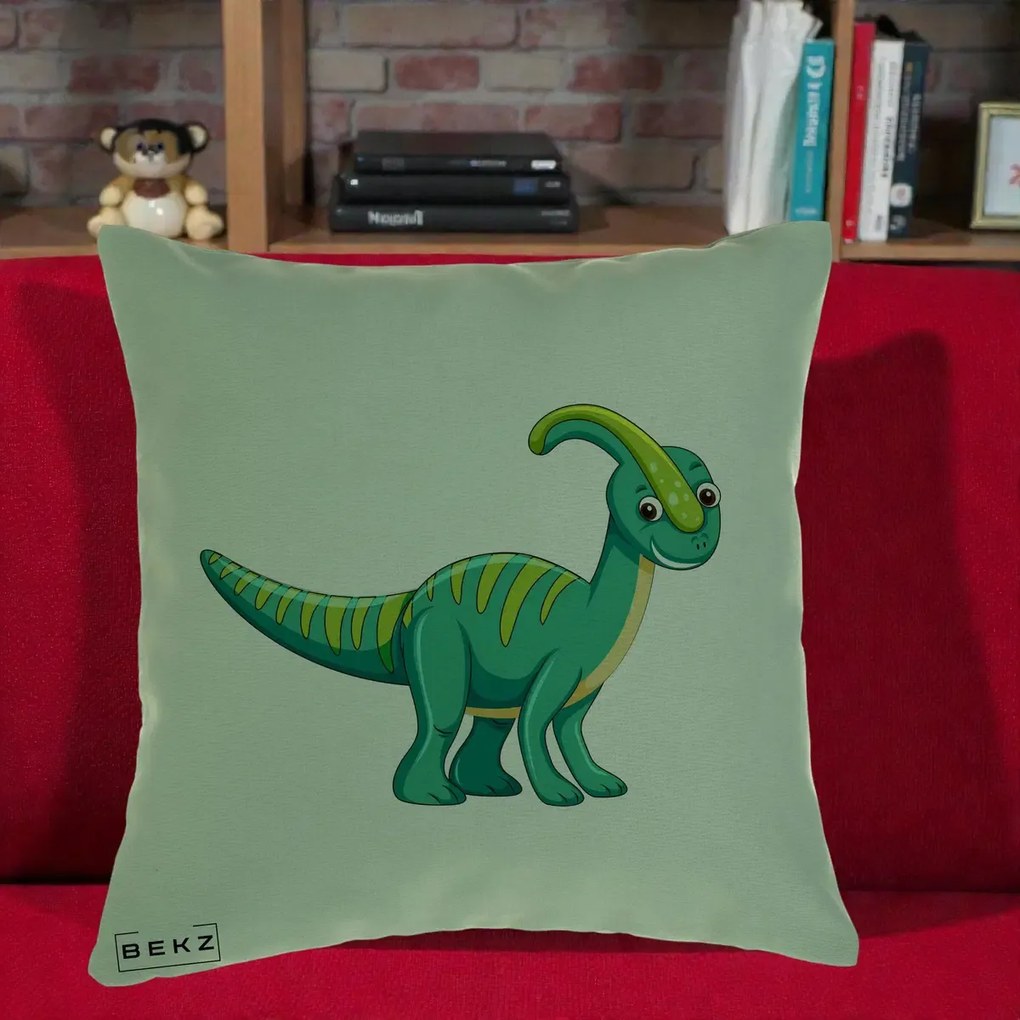 Perna Decorativa Parasaur Verde, 40x40 cm, Verde, Husa Detasabila, Perna Inclusa, BEKZ®
