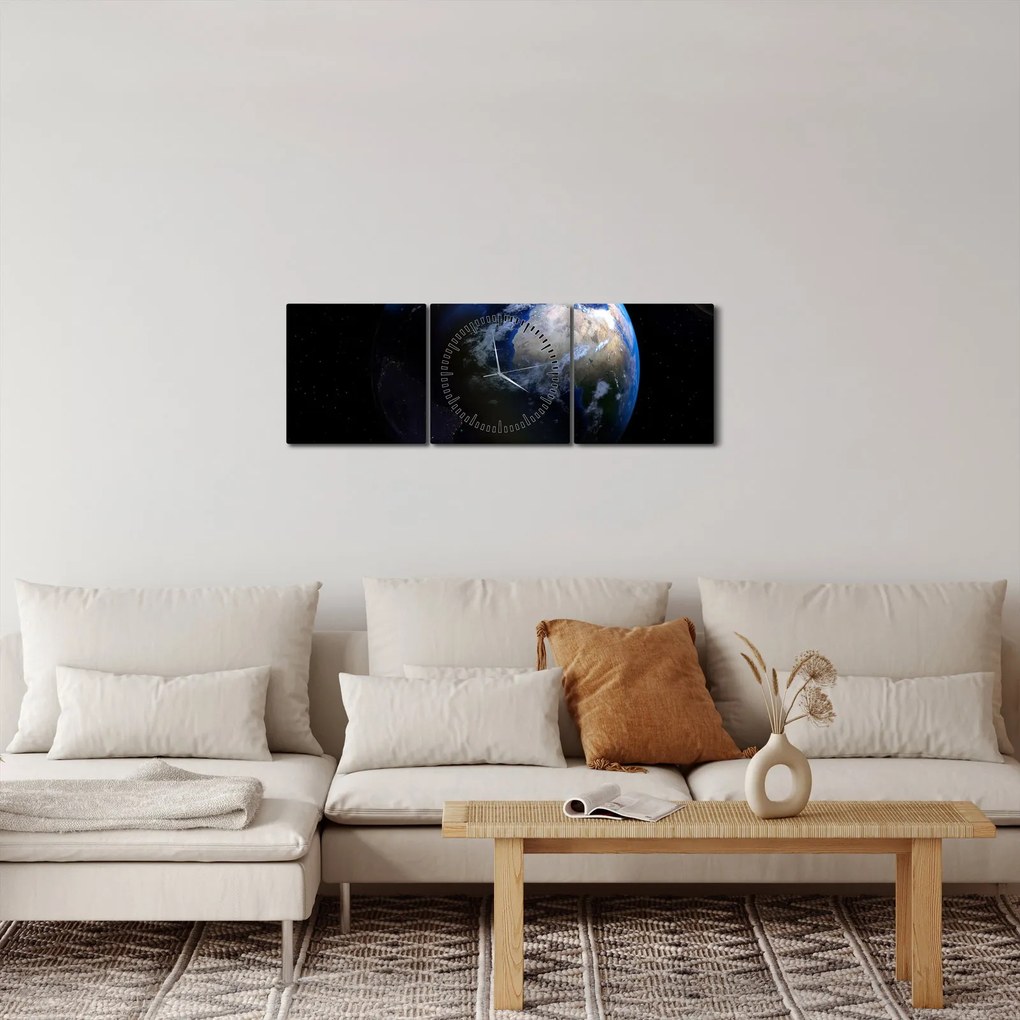 Tablou cu Luna și Pământul (cu ceas) (90x30 cm)