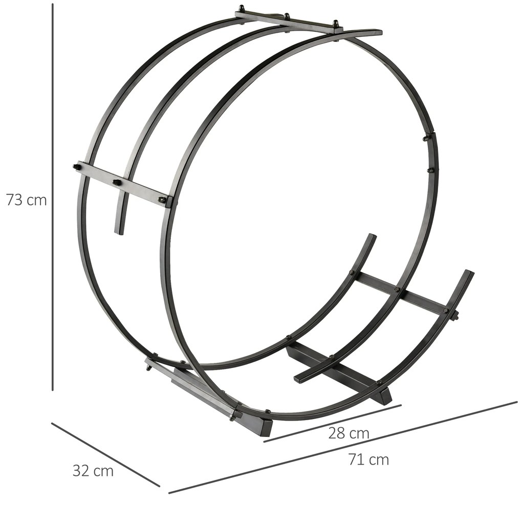 Outsunny Suport pentru lemne de foc Suport lemne in forma de inel Greutate maxima 50kg negru, 71x32x73cm