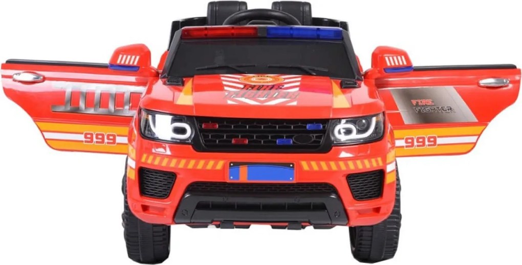 Masinuta Electrica de pompieri cu acumulator pentru copii NOVOKIDS™ Fire Squad SUV , Cu girofar fata/spate, Melodii si USB , 3-6 ani , Usi cu