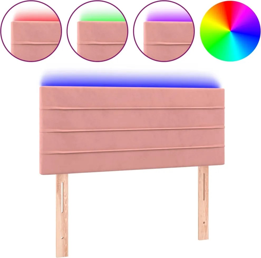 vidaXL Tăblie de pat cu LED, roz, 80x5x78/88 cm, catifea