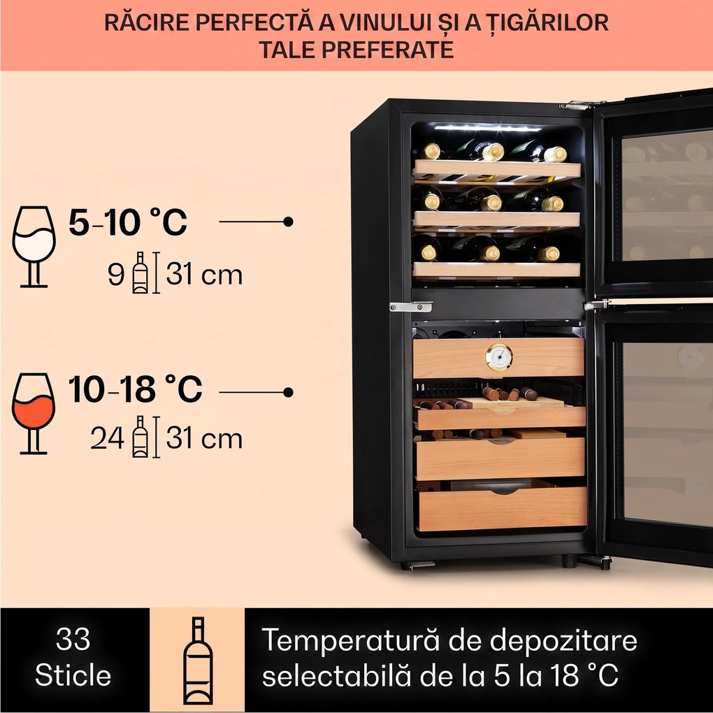 Klarstein El Dorado 89, umidor și frigider pentru vin, ecran tactil, 89L, LED