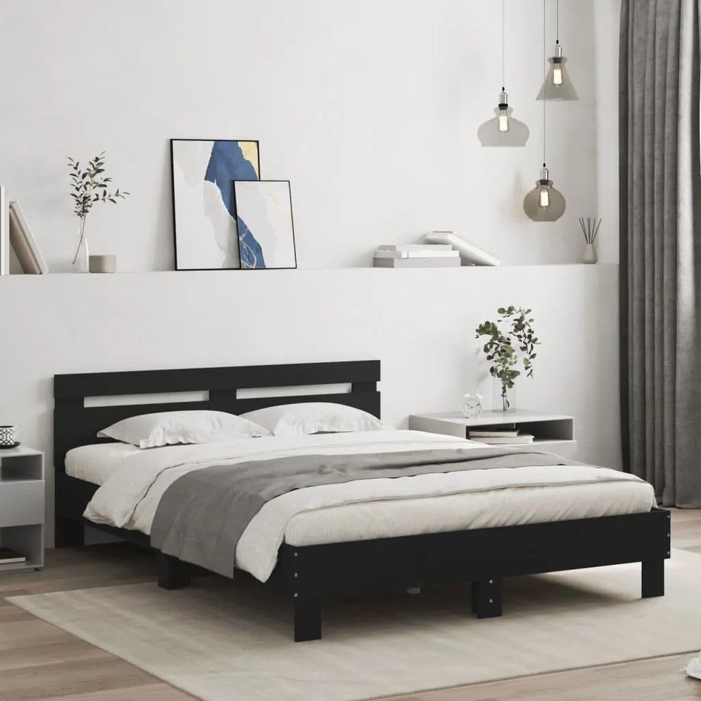 vidaXL Cadru de pat cu tăblie, negru, 150x200 cm, lemn prelucrat