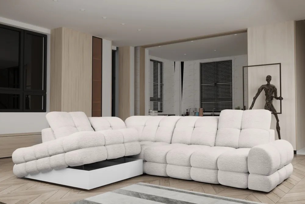 Set canapea extensibilă cu funcţie de extensie electrică, crem, pe stânga, TOLLO L ROH