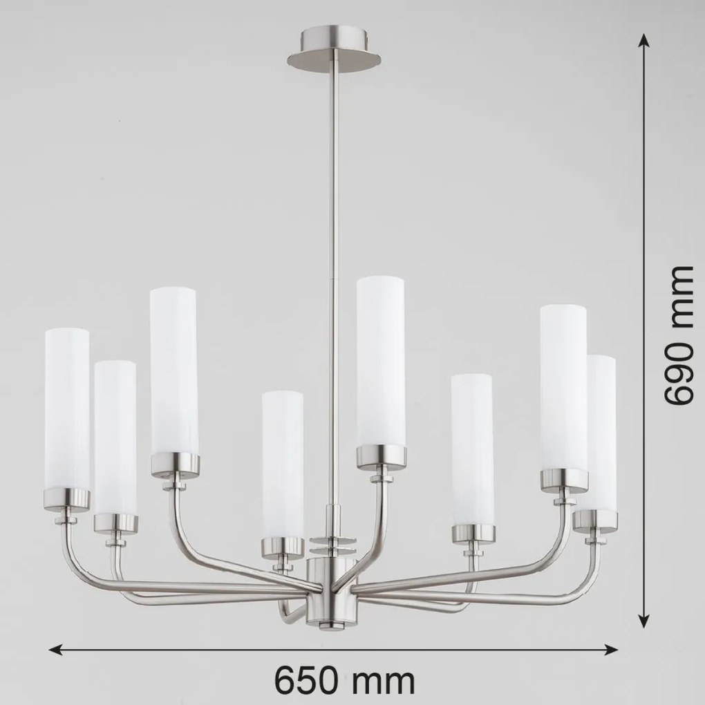 Candelabru 8 brate, otel nickel, sticla alb mat PRESTON 5083