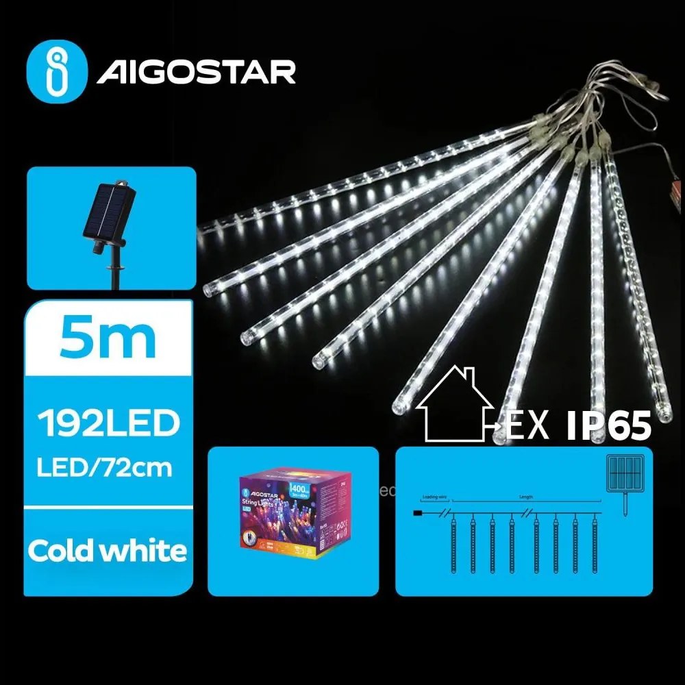 Aigostar - Ghirlandă solară LED, 192 LED, 8 m, IP65, alb rece