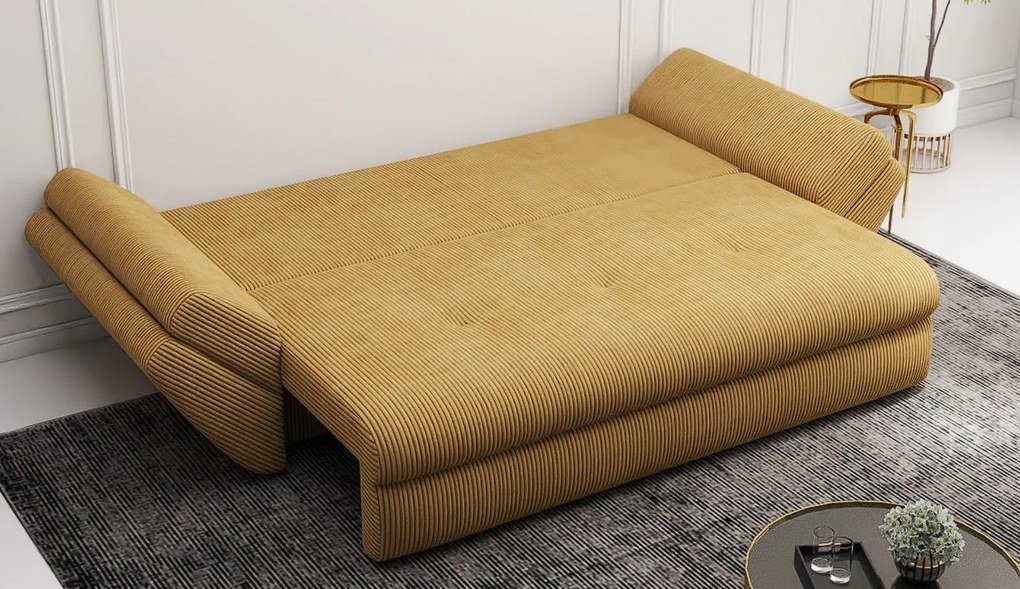 Canapea extensibilă dumonde cu ladă de depozitare si sezut confortabil din spuma high-density, Loana Zoom Mustar 250x100 cm