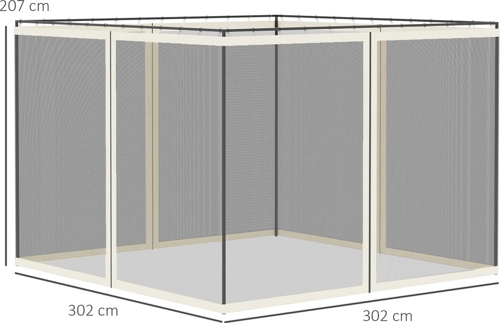 Outsunny Plase de țânțari pentru cort de grădină 3 x 3 m - set de 4 plase de țânțari cu fermoar + cârlige de prindere - poliester nylon | Aosom Romania