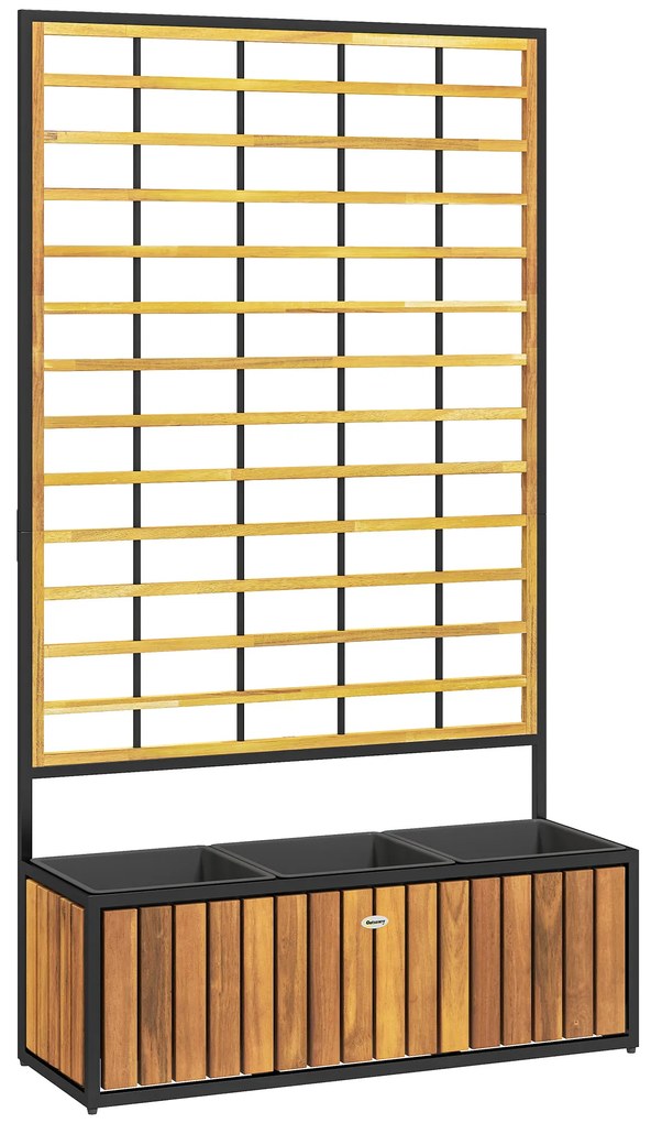 Outsunny Jardiniere cu trei pat înalt de grădină orificii de drenaj din lemn de salcâm industrie 74 x 27 x 131 cm tec | Aosom Romania