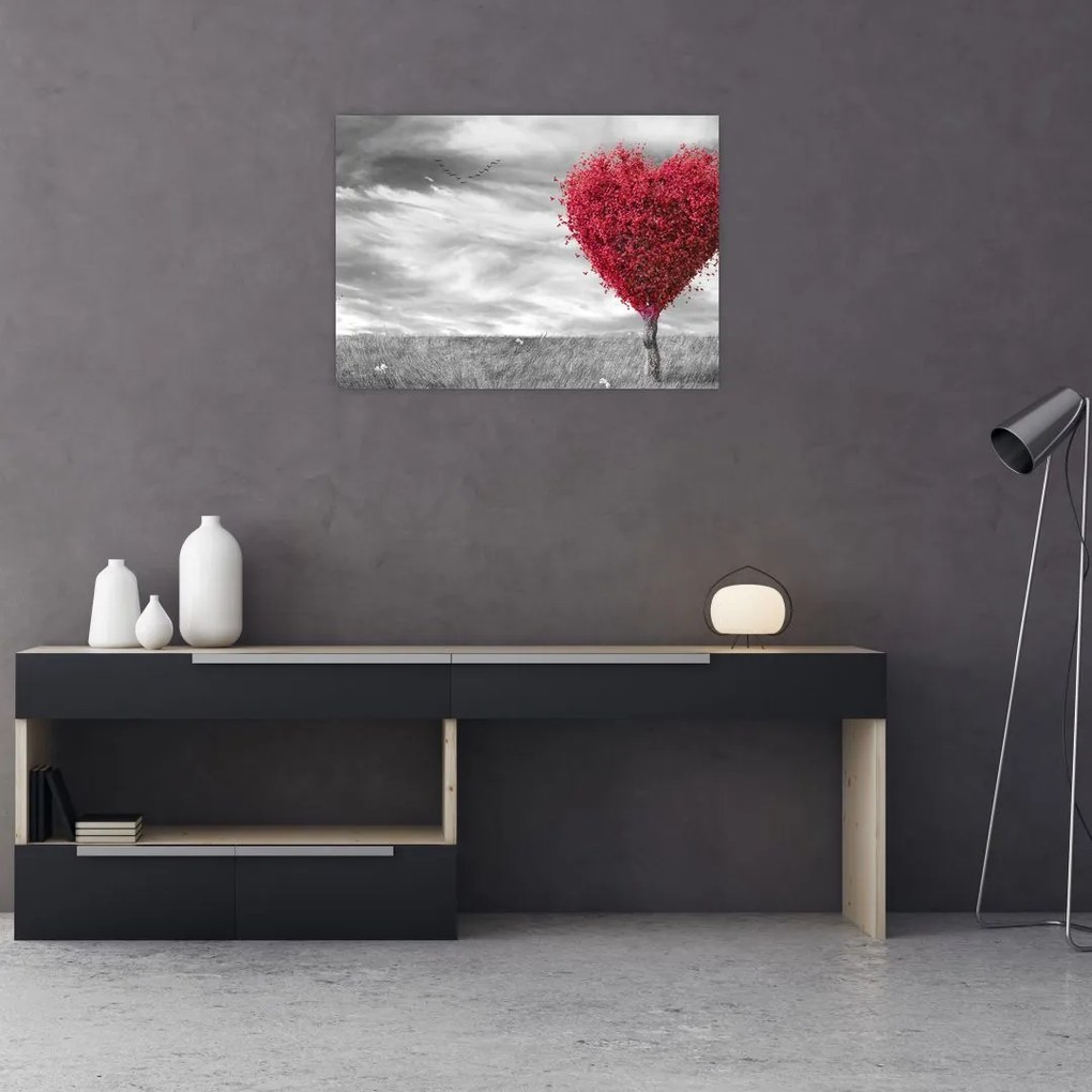 Tablou pe sticlă -Inima din coroanele copacilor (70x50 cm)