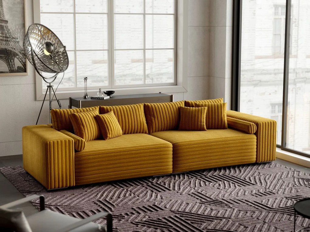 Canapea extensibilă dumonde cu ladă de depozitare si sezut confortabil din spuma high-density, Marbela Ambience Mustar XXL 295x100 cm