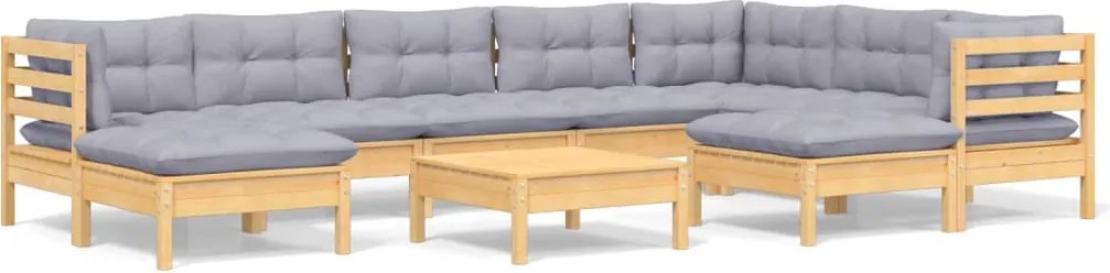 vidaXL Set mobilier grădină cu perne, 10 piese, gri, lemn masiv pin