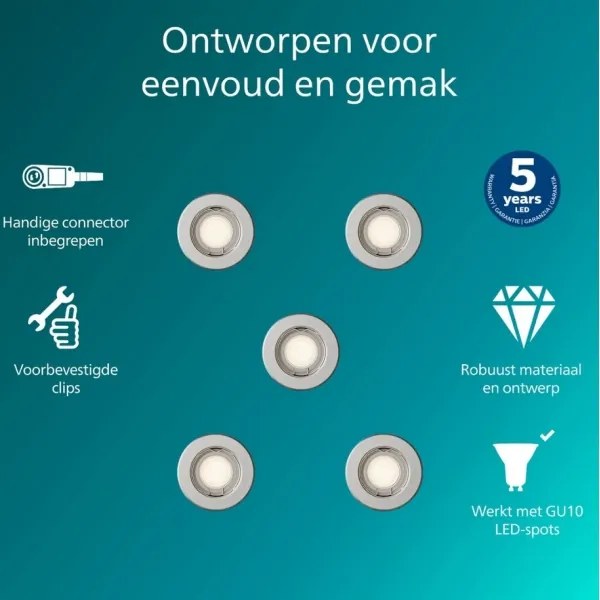 Philips - Set 5x spoturi încastrate PERIDOT 1xGU10/7W/230V argintiu