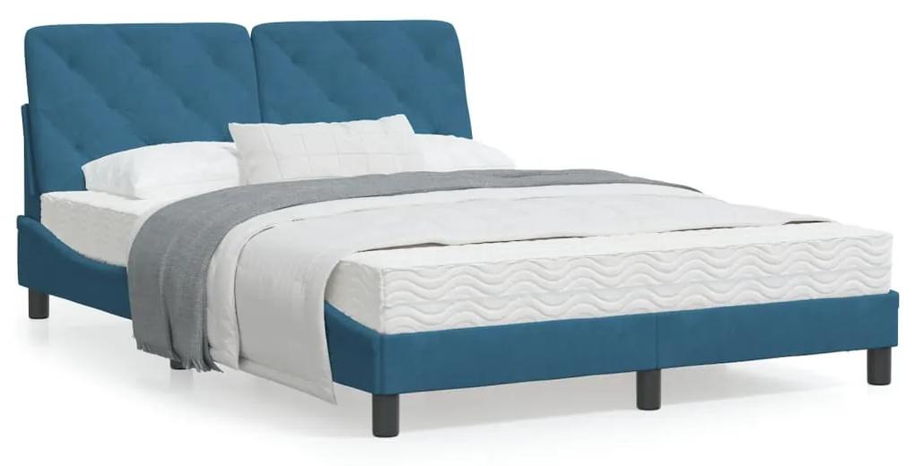 3207921 vidaXL Cadru de pat cu tăblie, albastru, 140x190 cm, catifea