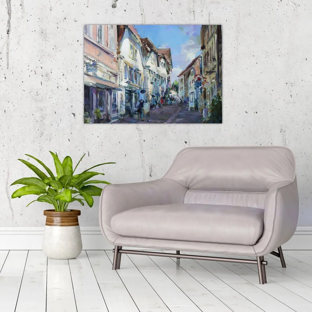 Tablou - Strada orașului vechi, pictură acrilică (70x50 cm)