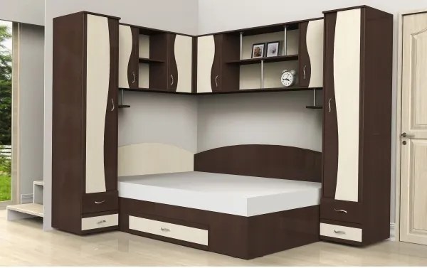 Dormitor Tineret Colt "S", WENGE+MESTEACAN 187x51/247x200cm