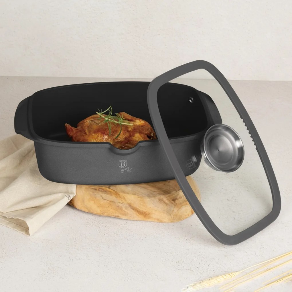Oală tip roaster cu capac 6 L Berlinger Haus Anthracite Collection BH 8771, antiaderentă, ideală pentru cuptor, fripturi sau preparate lent