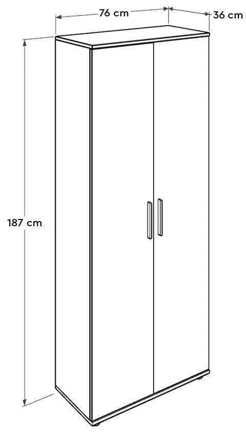 Dulap Multifunctional Adore Porto, 2 usi, 8 rafturi, Alb, 76 x 187 x 36 cm