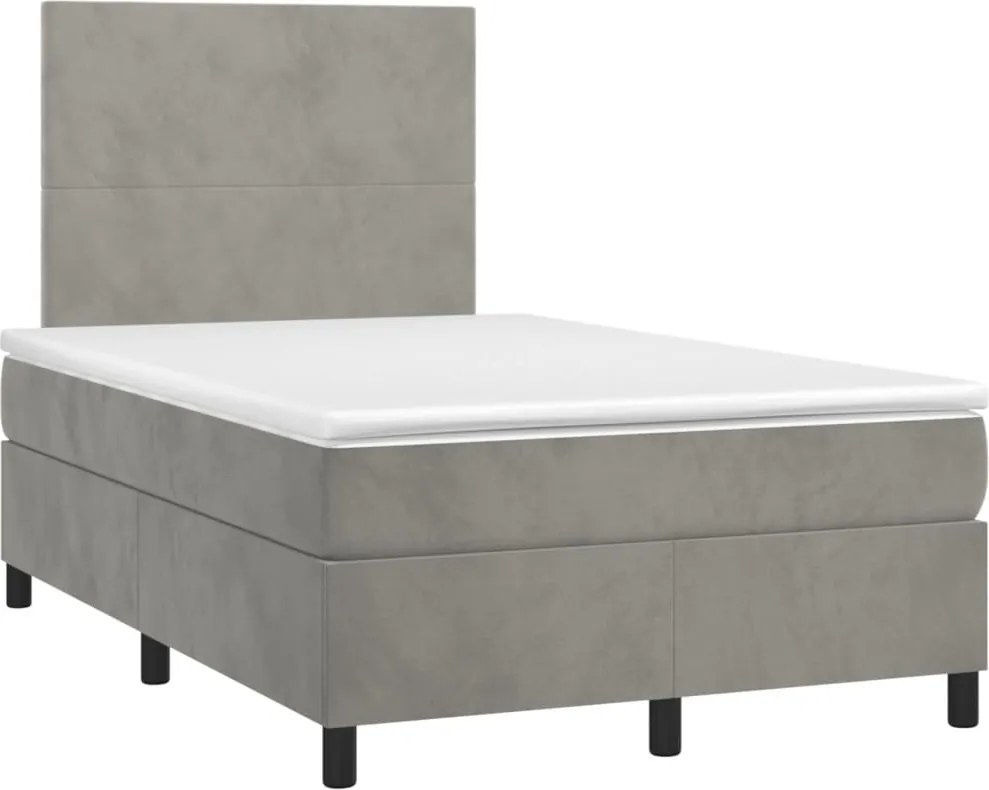 vidaXL Pat box spring cu saltea, gri deschis, 120x190 cm, catifea