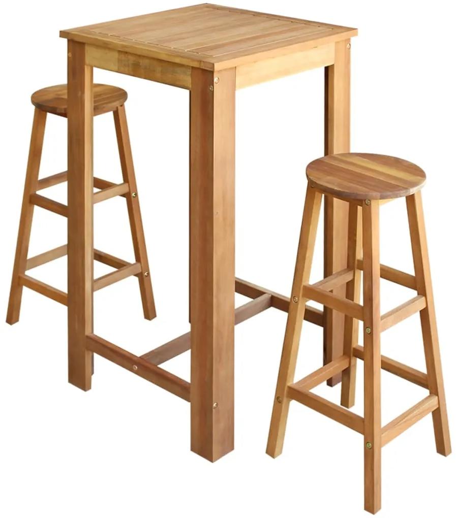 246666 vidaXL Set masă și scaune de bar, 3 piese, lemn masiv de acacia