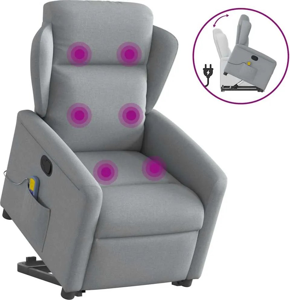 vidaXL Fotoliu de masaj rabatabil cu ridicare, gri deschis, textil