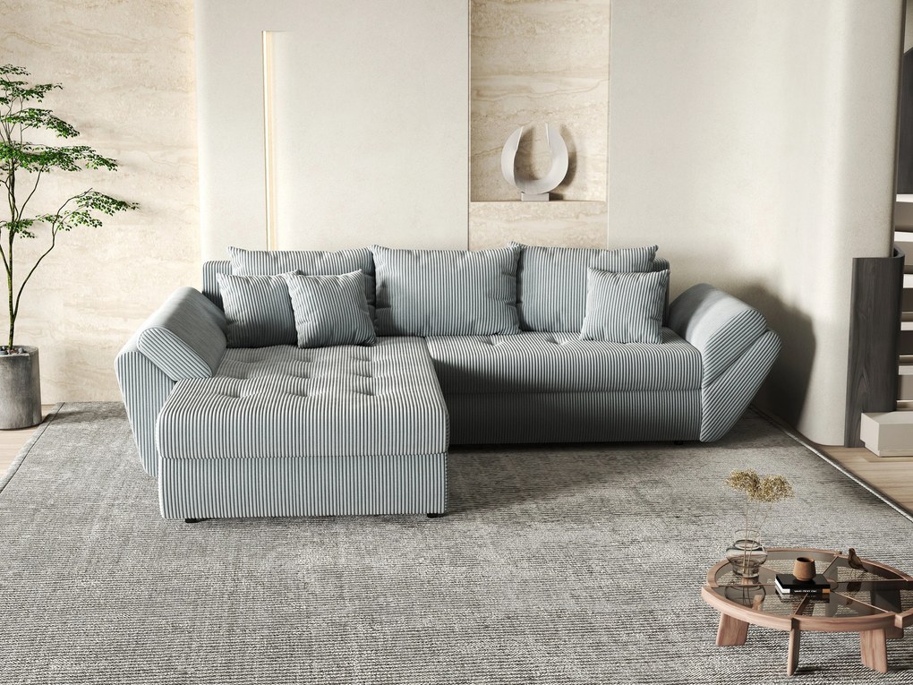 Colțar extensibil dumonde cu ladă de depozitare si sezut confortabil din spuma high-density, Loana Zoom Grey 270x185 cm