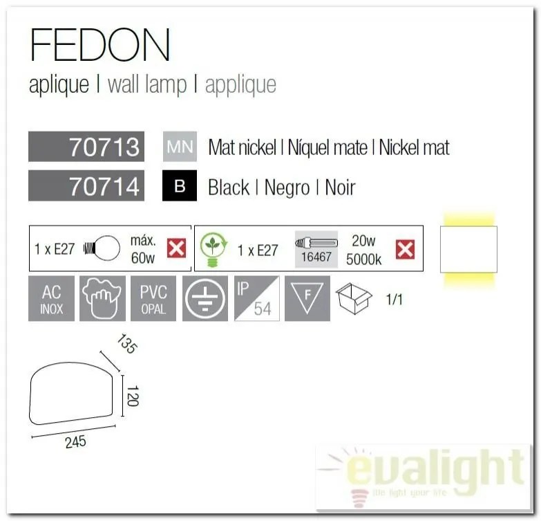 Aplica de perete exterior IP54 Fedon 70714