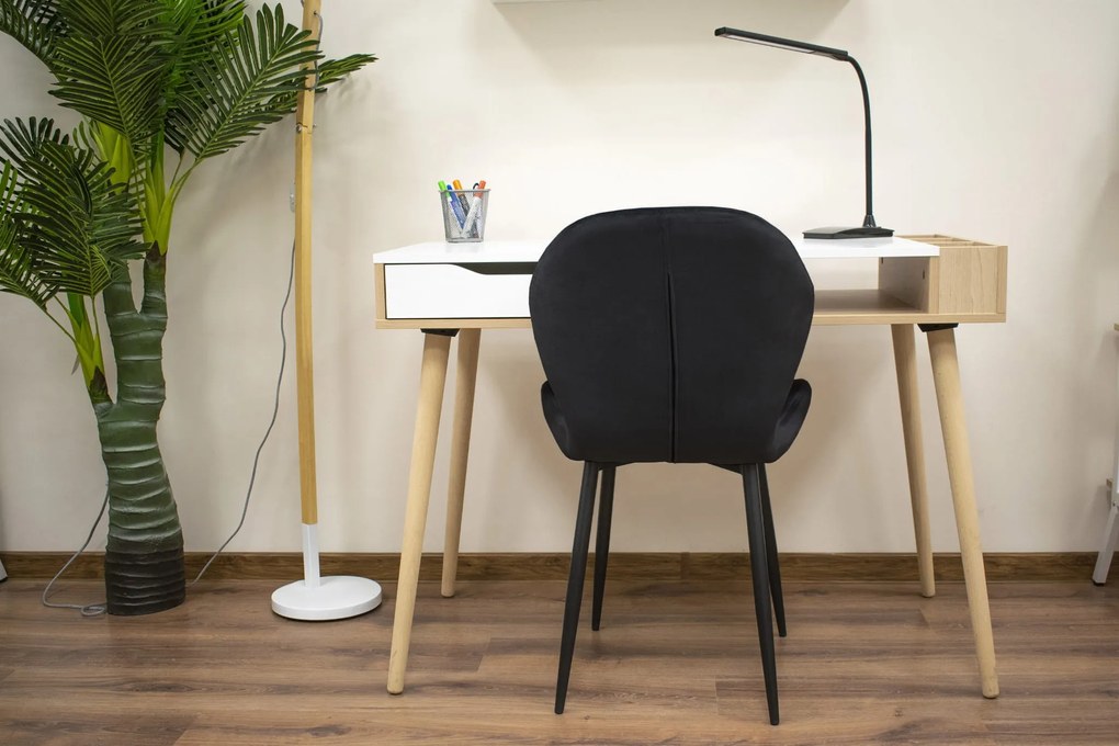 Scaun de masa din catifea neagra cu picioare negre, TERNI