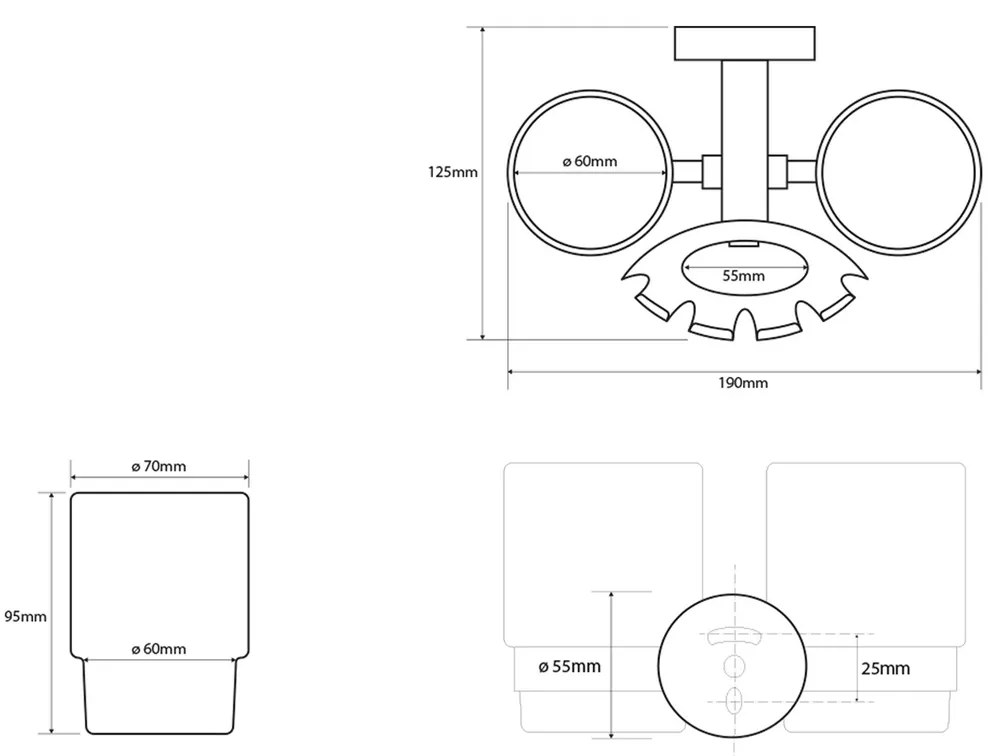 SAPHO XR900 X-Round suport pentru perii, inclusivpahare, argintiu