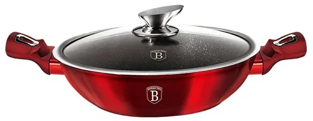 Cratiță marmorată cu capac 30 cm, 4.8 L Berlinger Haus Burgundy Metallic Line BH 7110, antiaderentă, ideală pentru preparate consistente
