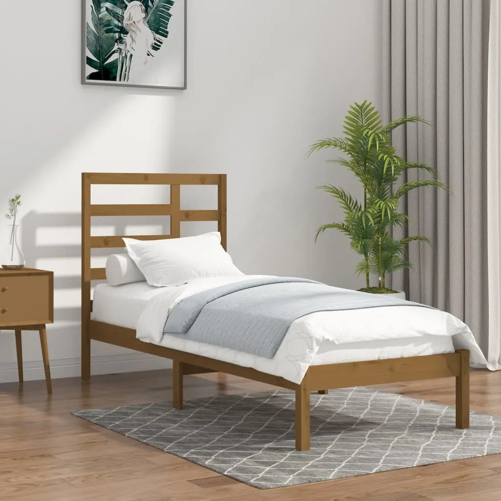 3105763 vidaXL Cadru de pat single, maro miere, 90x190 cm, lemn masiv