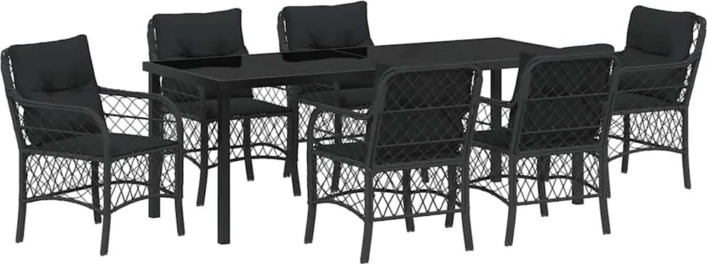 vidaXL Set de masă pentru grădină cu pernă 7 pcs Negru poliratan